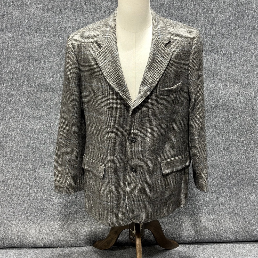 Vintage Brooks Brothers Blazer Mens 44 Gray Camel Hair Plaid Made USA Tweed